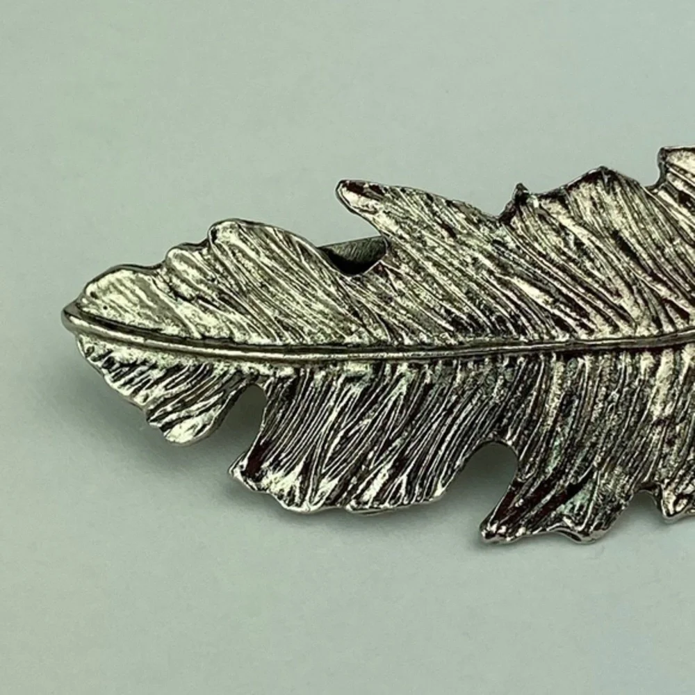 Feather Metal Hair Clip Silver‎ Tone Boho